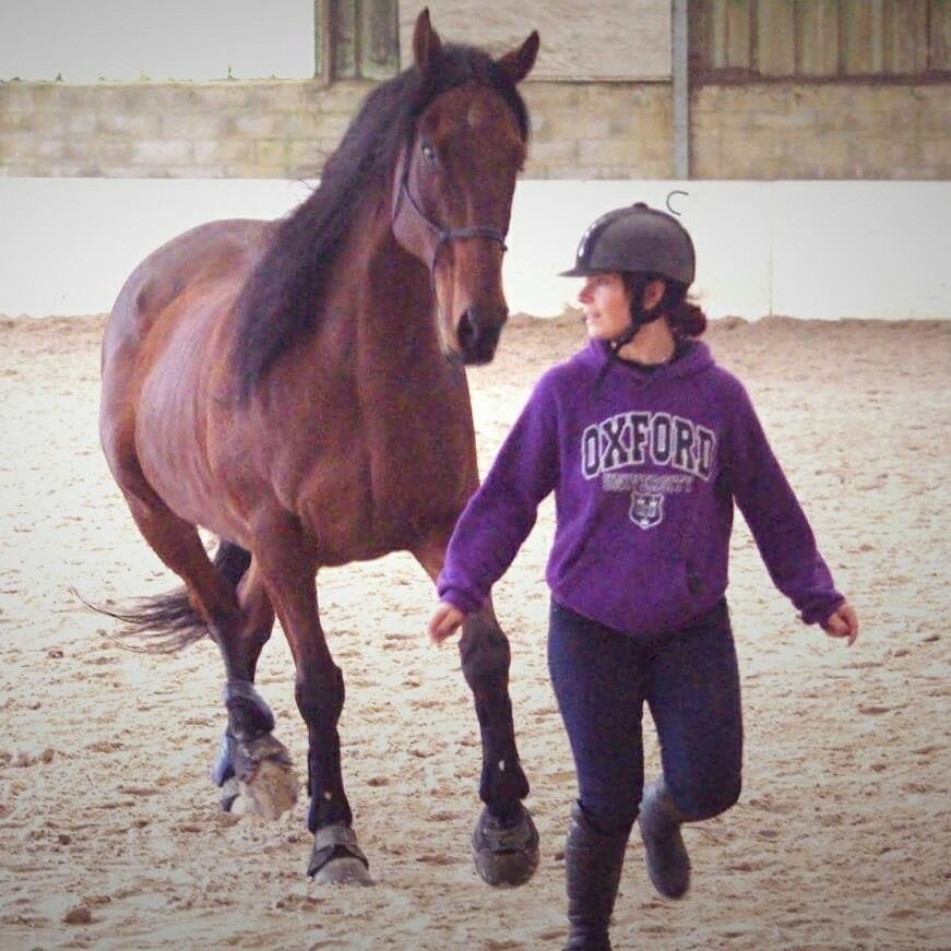 un humain et un cheval qui cours librement